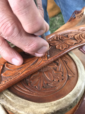 Keith LaRiviere stippling leather; Saddler; 2017: Lowell, Massachusetts; Leather, metal